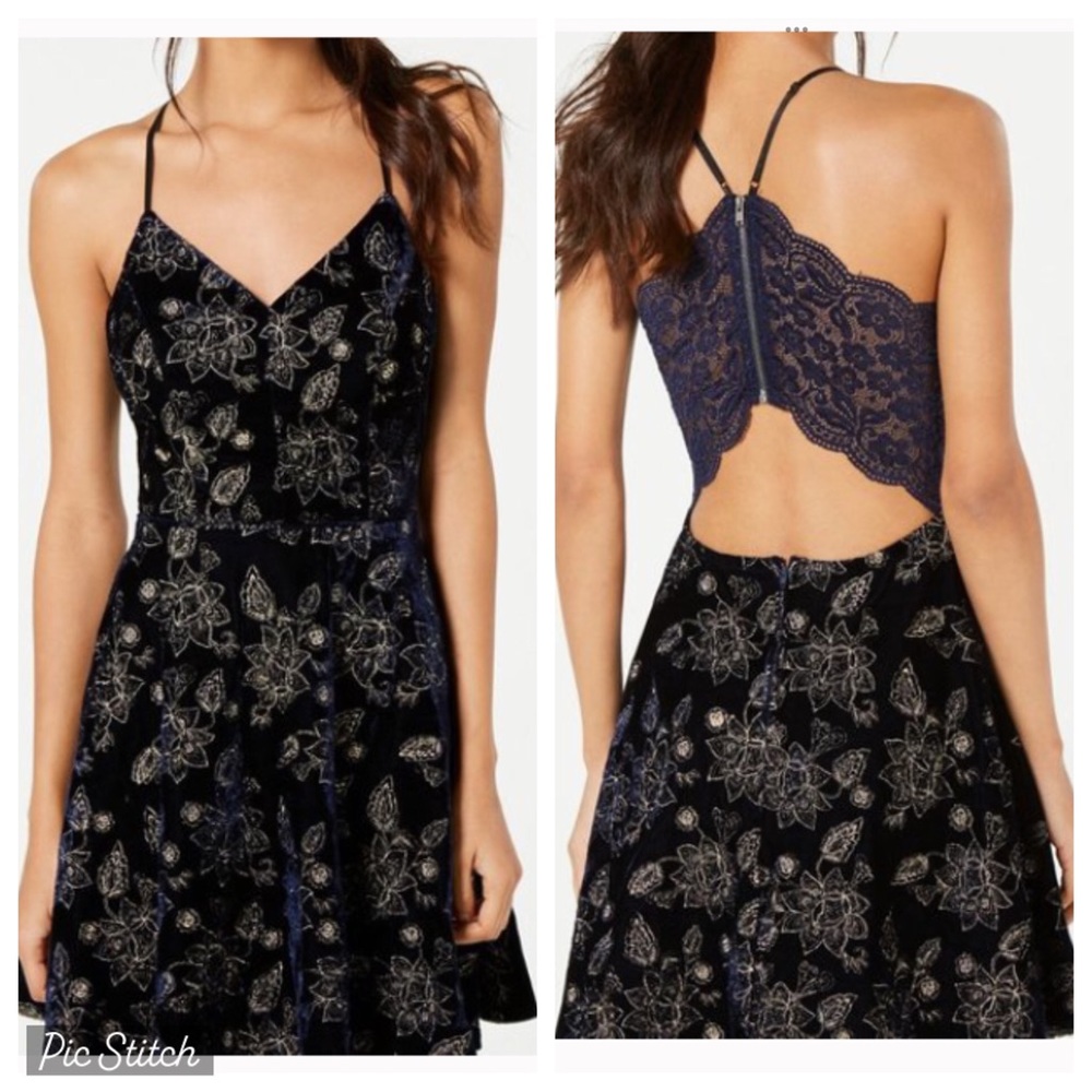 Super Cute City Studio Blue Velvet Fit & Flare Dress!